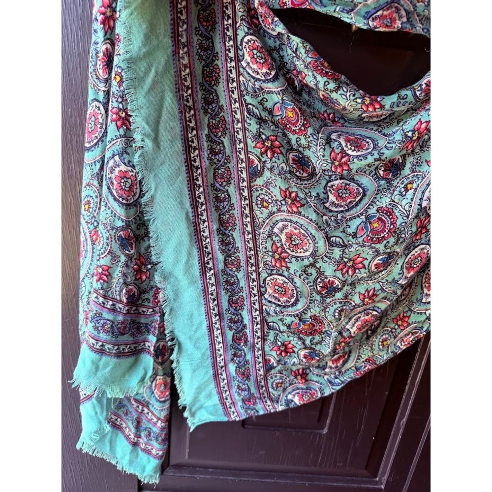 Womens Turquoise Paisley Floral Medallion Scarf Wrap Eyelash Fringe Boho Multi - Picture 4 of 9